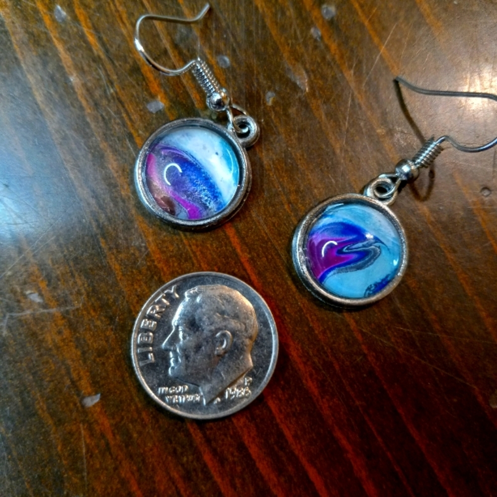 Fishhook tyedye earrings with silver tone